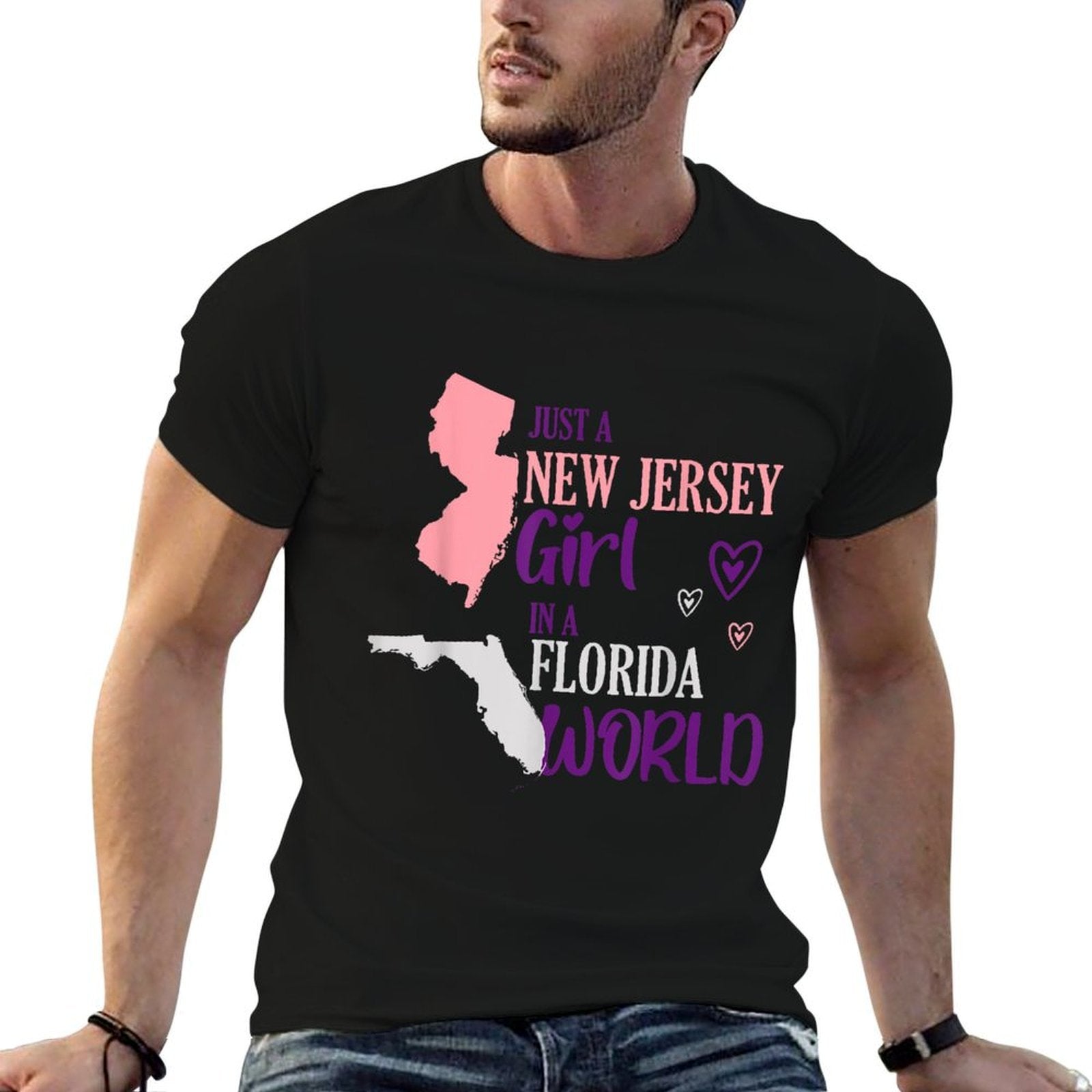 Proud Girl Design Just A New Jersey Girl in A Florida World  Rolled Sleeves T-Shirt