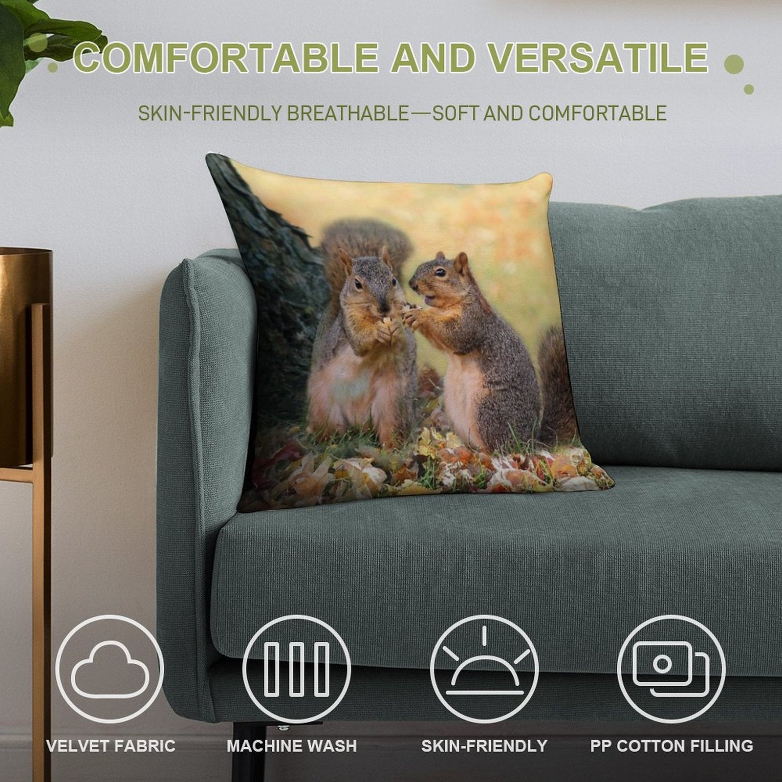 Squirrel Talk Soft Fade-Resistant Throw Pillow