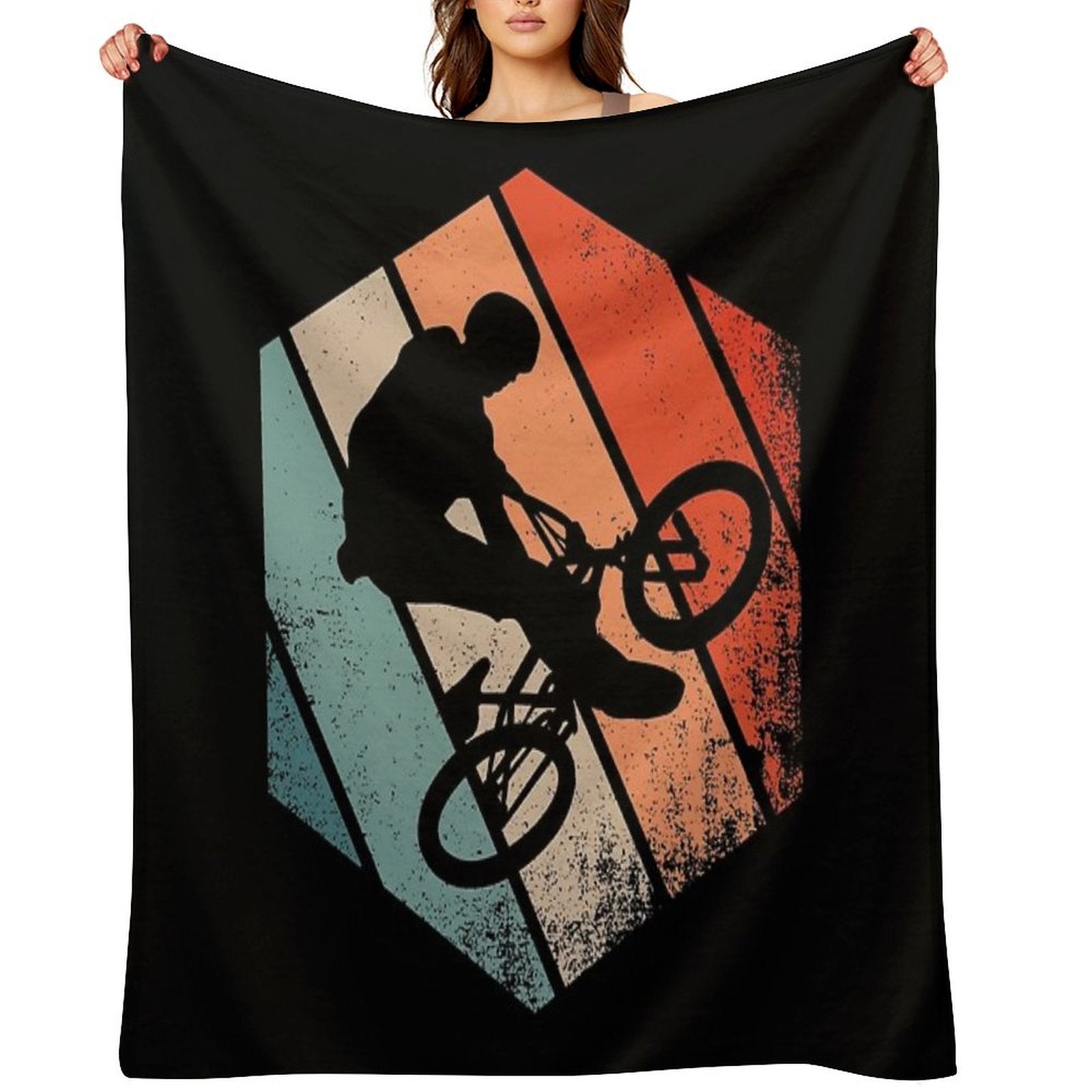 Cool Retro BMX Rider Doing Freestyle Gift-ready Throw Blanket