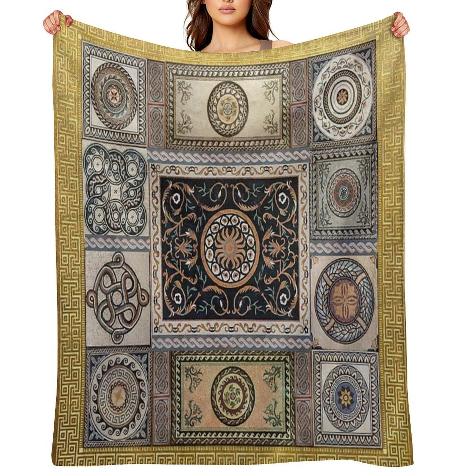 Roman Mosaic - Gold Easy Care Throw Blanket