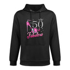 50 Fabulous 50th Birthday Women Girl Queen Crown High Heel Medium-Weight Fabric Hoodie