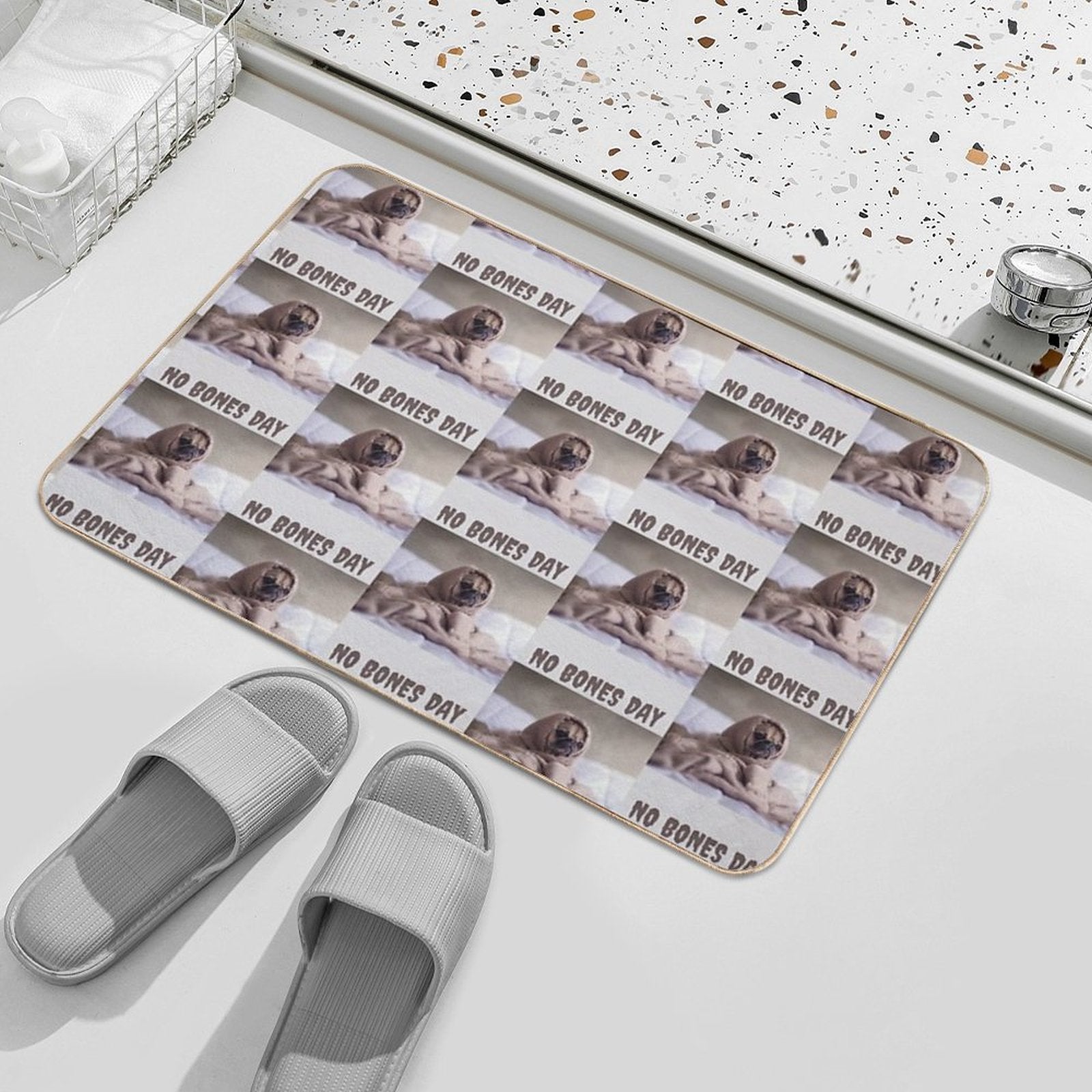 No Bones Day Pug  Repositionable Bath Mat