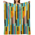 Retro Color Block Popsicle Sticks Blue Easy Care Throw Blanket