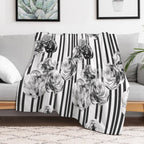 Monochrome Roses & Stripes – Modern Black And White Floral Art Quick-dry Throw Blanket