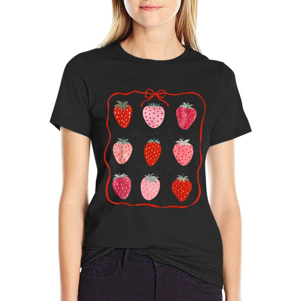Preschool Is My Jam Strawberry Teacher First Day Of School  Polyester Blend T-Shirt