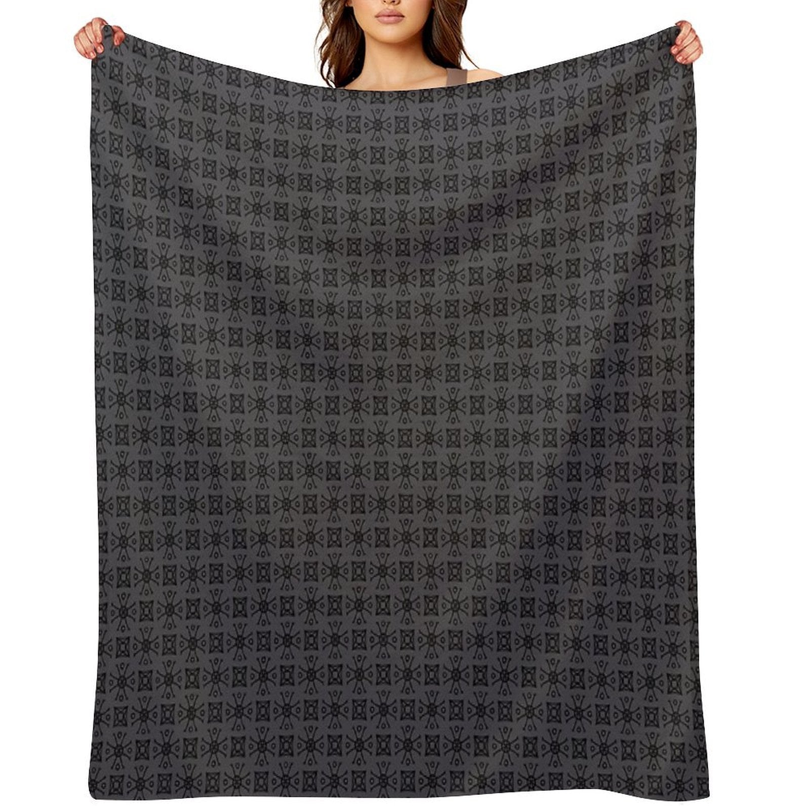 Geometric Pattern Doodly Grey Black All-season Throw Blanket