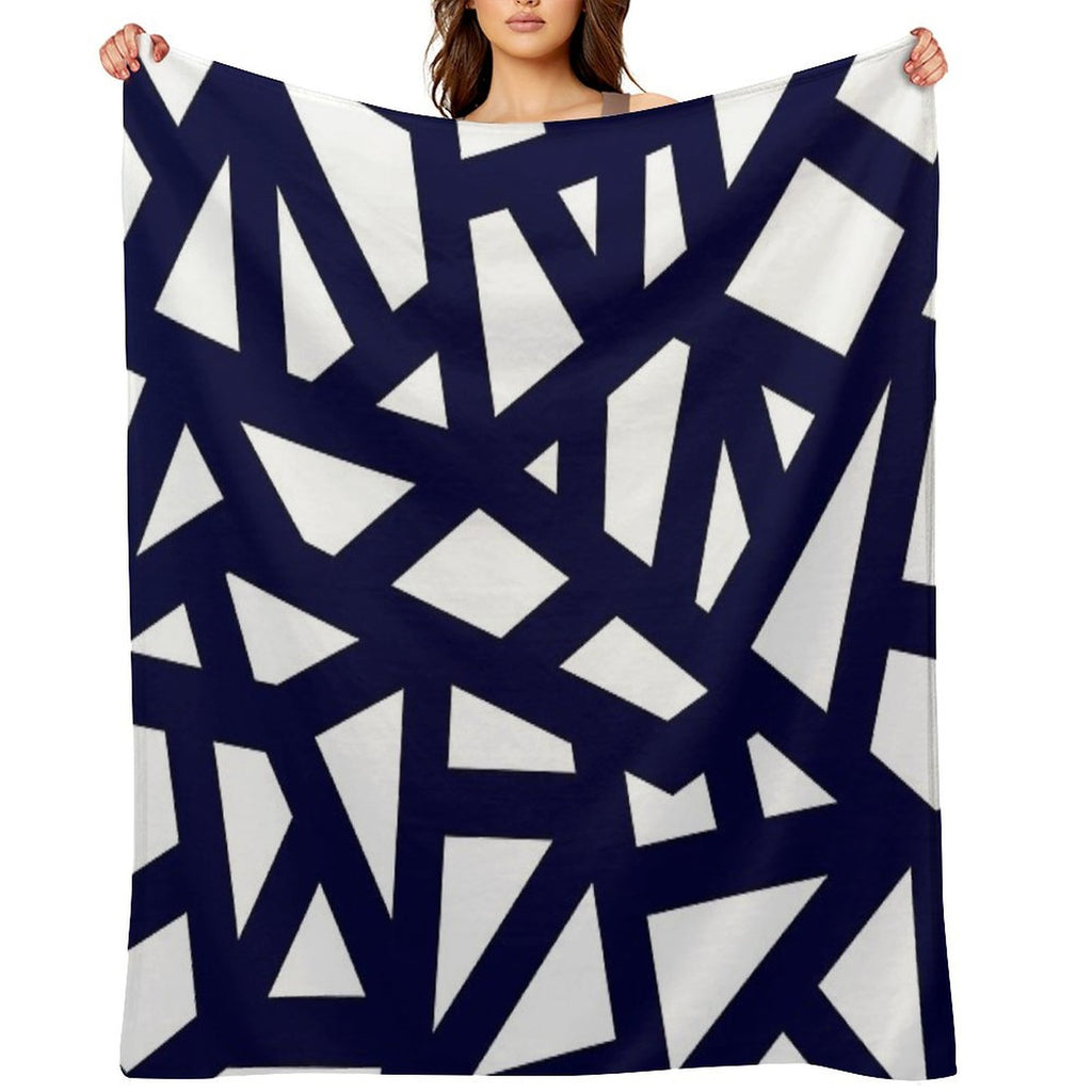 Navy Blue Thick Mosaic Lines On White Comfort Throw Blanket