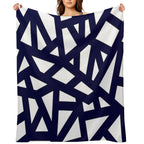 Navy Blue Thick Mosaic Lines On White Comfort Throw Blanket