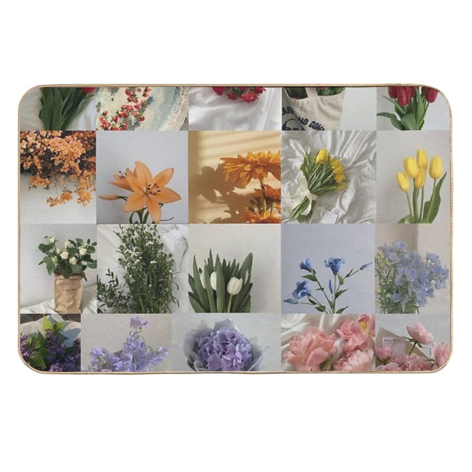 Minimal Rainbow Flower Collage  Easy To Clean Bath Mat