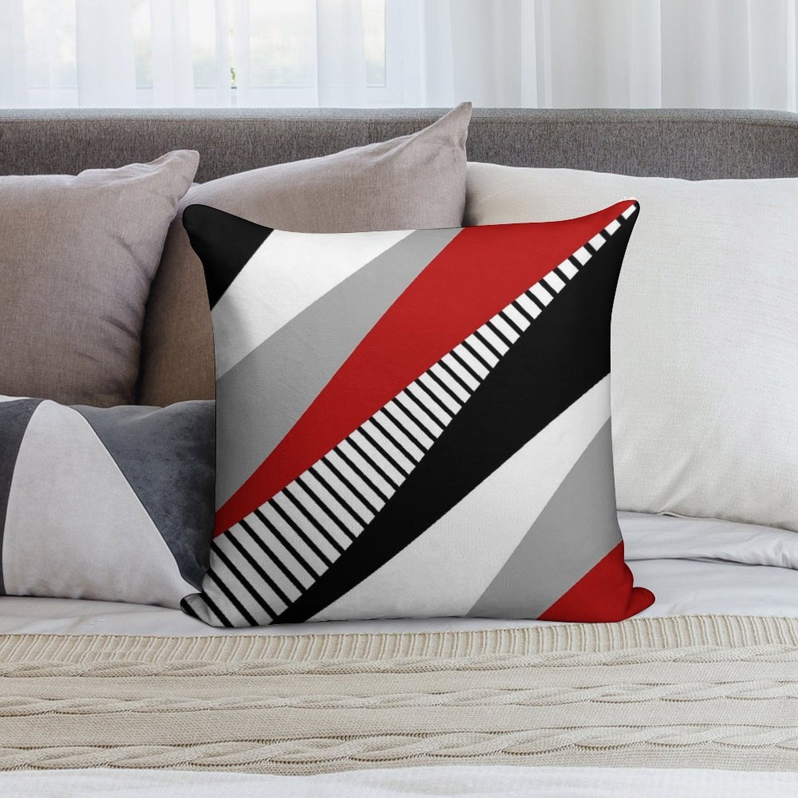 Diagonal Triangles Soft Durable Construction Throw Pillow