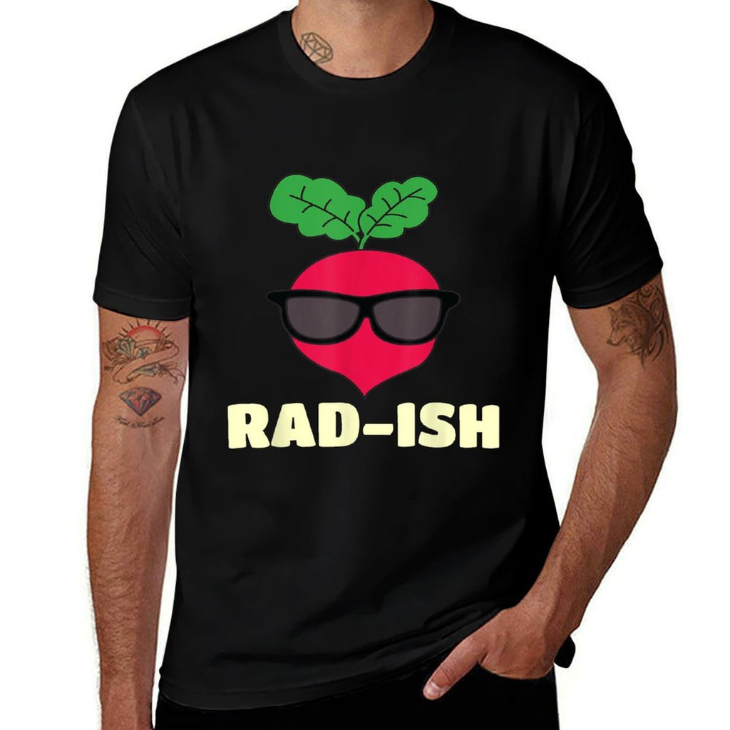 Radish Vegetable Vegetarian Vegan Food Rad-ish Funny Cool Radish with Sunglass Food Pun Unisex-Adults And Kids  Fade-proof Color T-Shirt