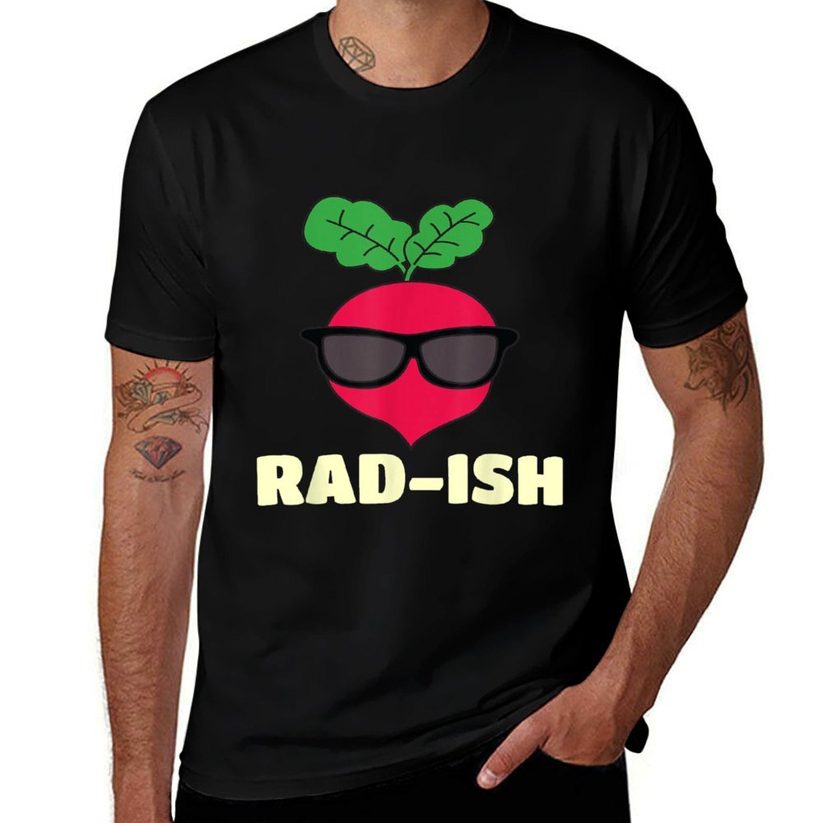 Radish Vegetable Vegetarian Vegan Food Rad-ish Funny Cool Radish with Sunglass Food Pun Unisex-Adults And Kids  Fade-proof Color T-Shirt