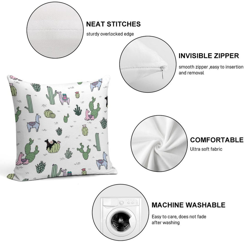Cacti Llamas Soft Washable Throw Pillow