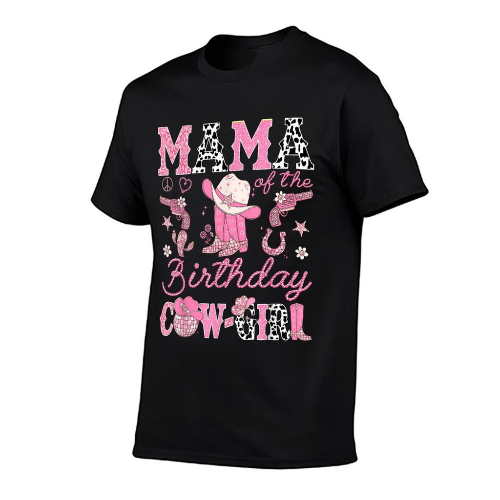 Mama Of The Birthday Cow-Girl Pink Rodeo Western  Summer-ready Fabric T-Shirt