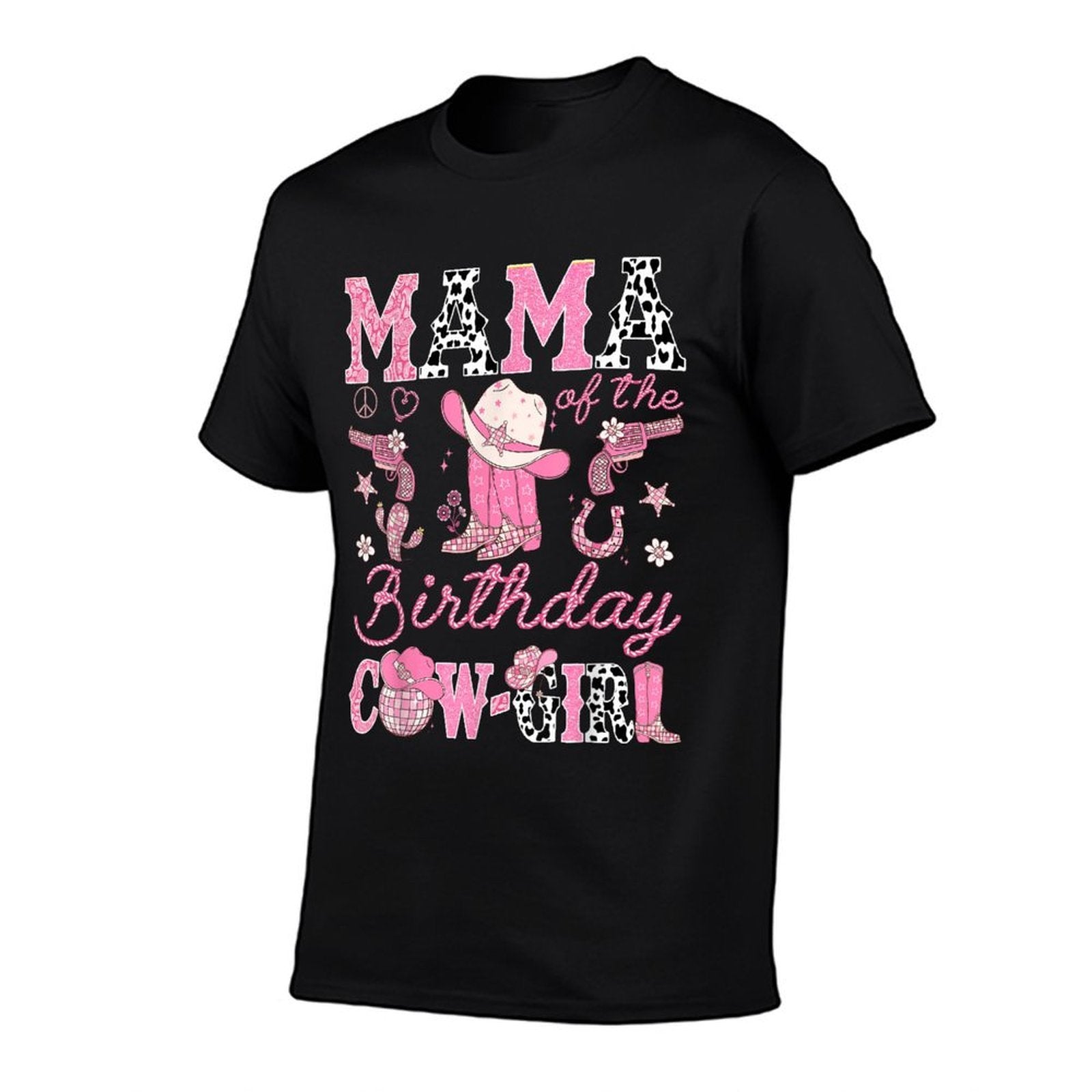 Mama Of The Birthday Cow-Girl Pink Rodeo Western  Summer-ready Fabric T-Shirt