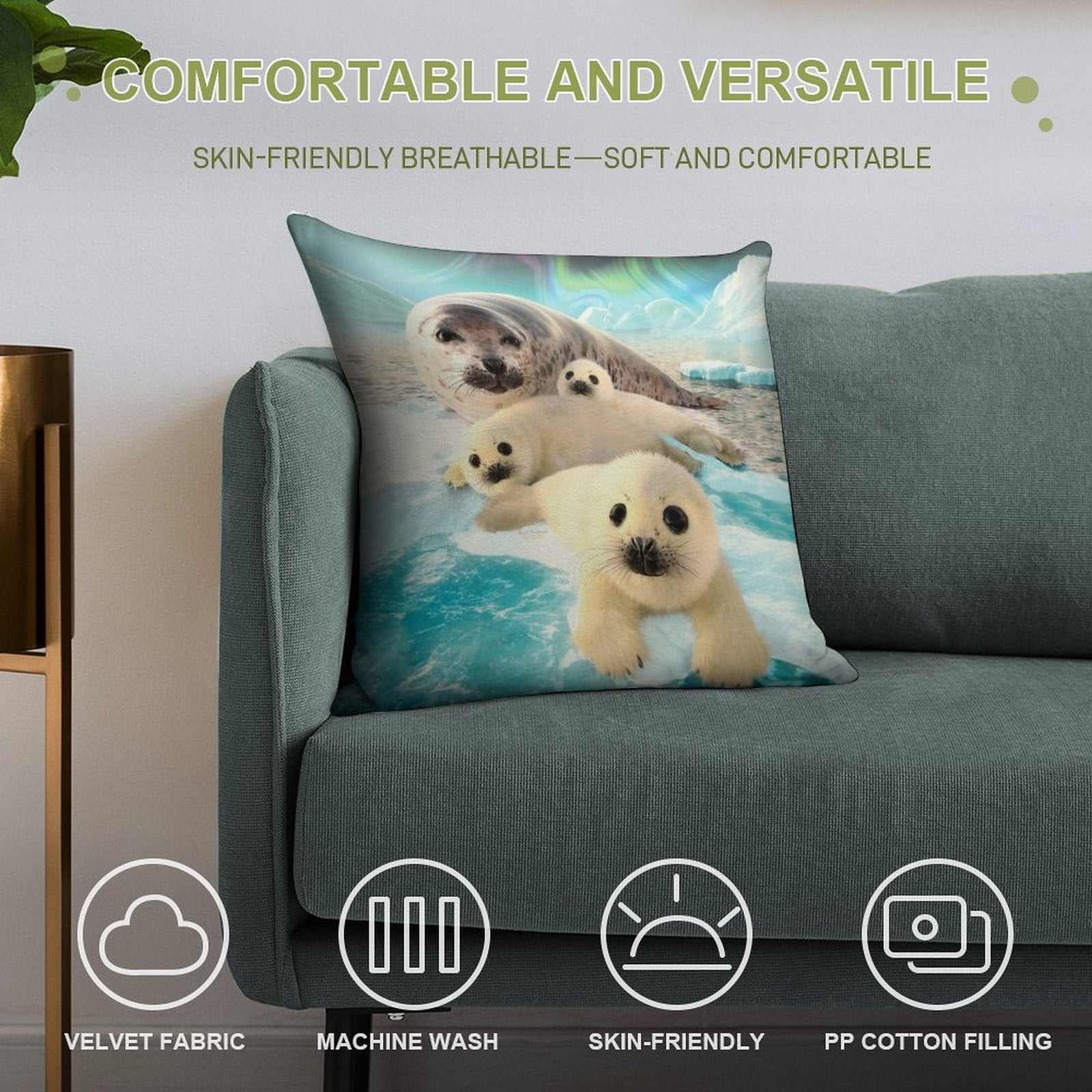Grey Seals Arctic Soft Anti-Pilling Throw Pillow
