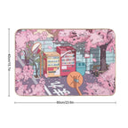 A Beautiful Aesthetic Tokyo Street And  The Pink Sakura Tree Blossom  Odorless Bath Mat
