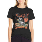Feral Girl Summer Funny Meme Feral Raccoon Summer Vacation  Summer-ready Fabric T-Shirt