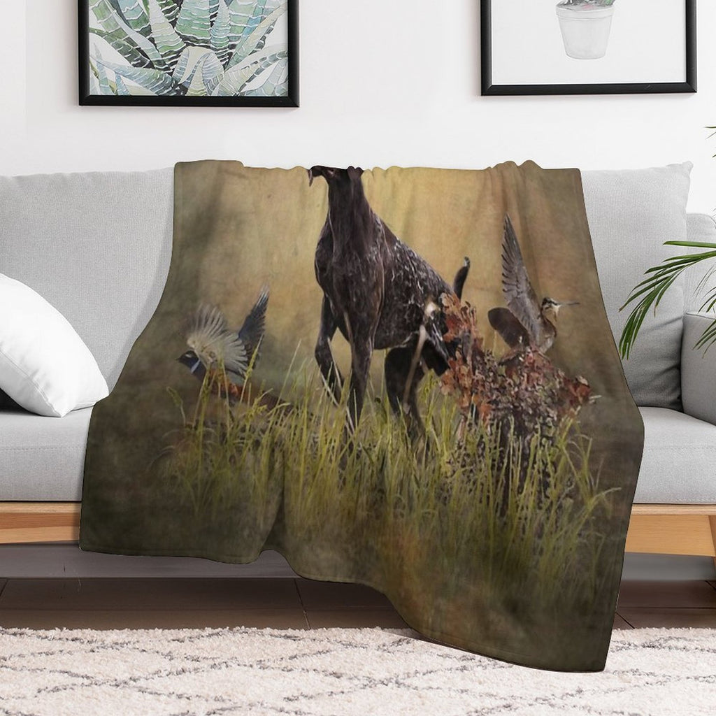 A German Shorthaired Pointer on Point Multi-functional Throw Blanket