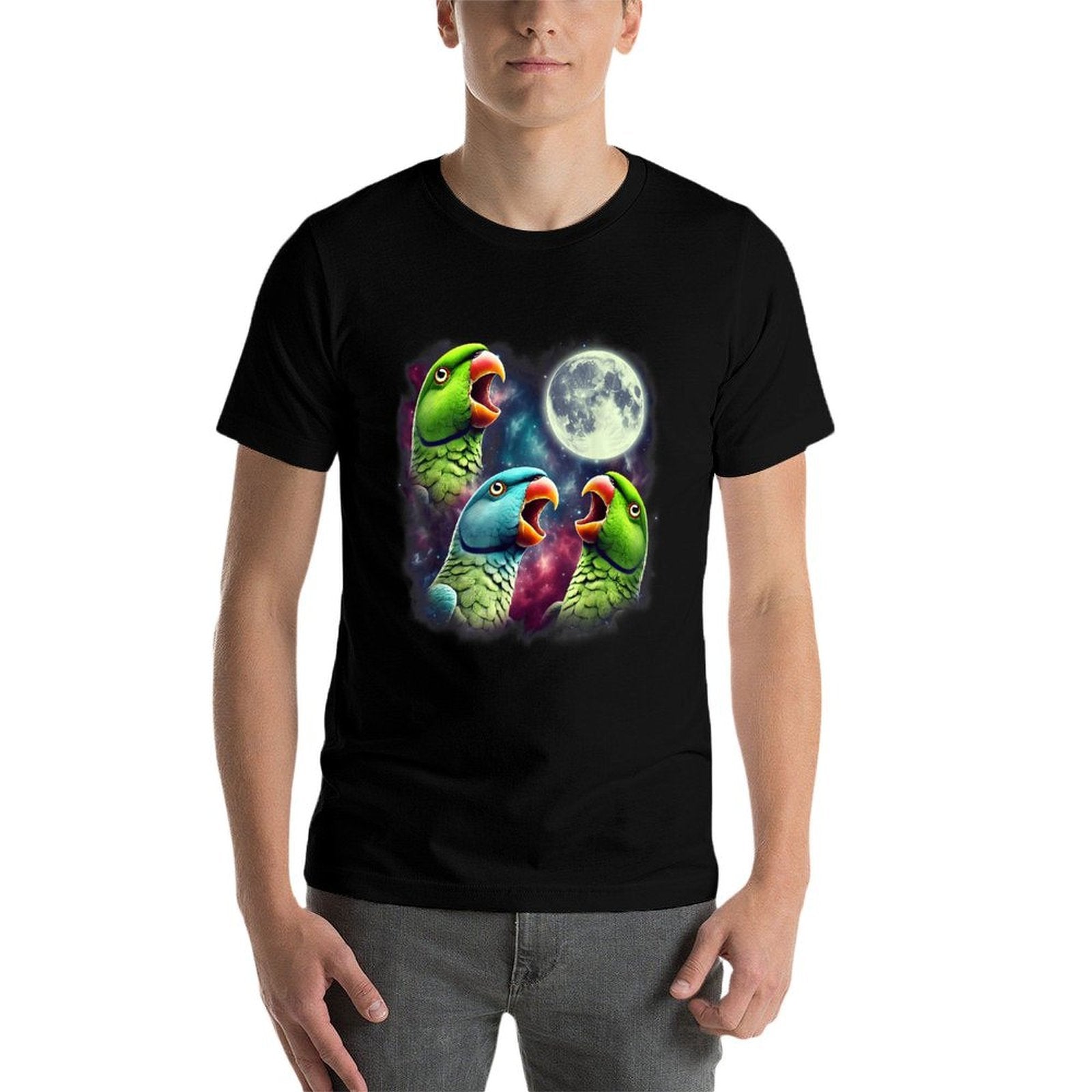 Three Indian Ringneck Parrots Howling at Moon Funny Meme  Oversized Silhouette T-Shirt