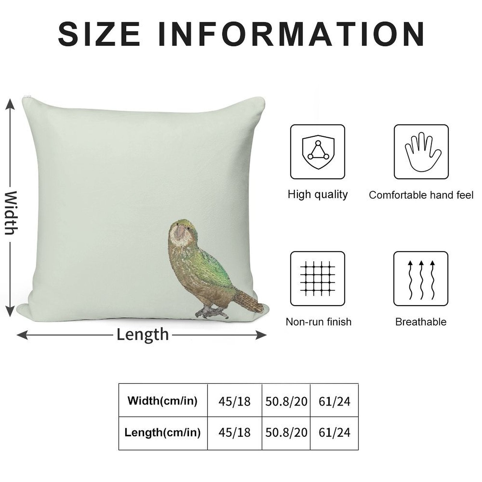 Kakapo Soft Short Plush Fabric Throw Pillow