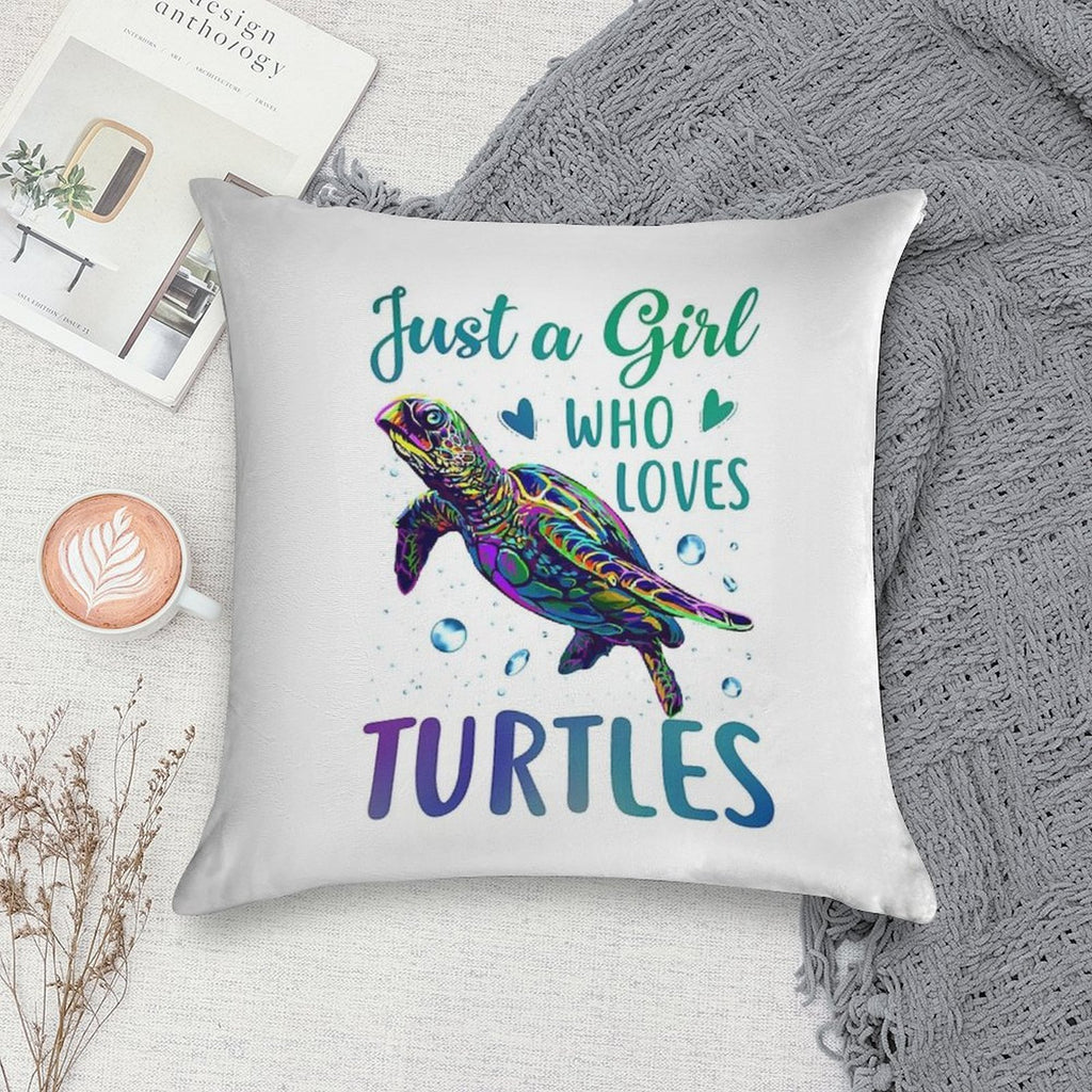 Just A Girl Who Loves Turtles Watercolor Sea Ocean Gift Soft Short Plush Fabric Throw Pillow