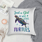 Just A Girl Who Loves Turtles Watercolor Sea Ocean Gift Soft Short Plush Fabric Throw Pillow