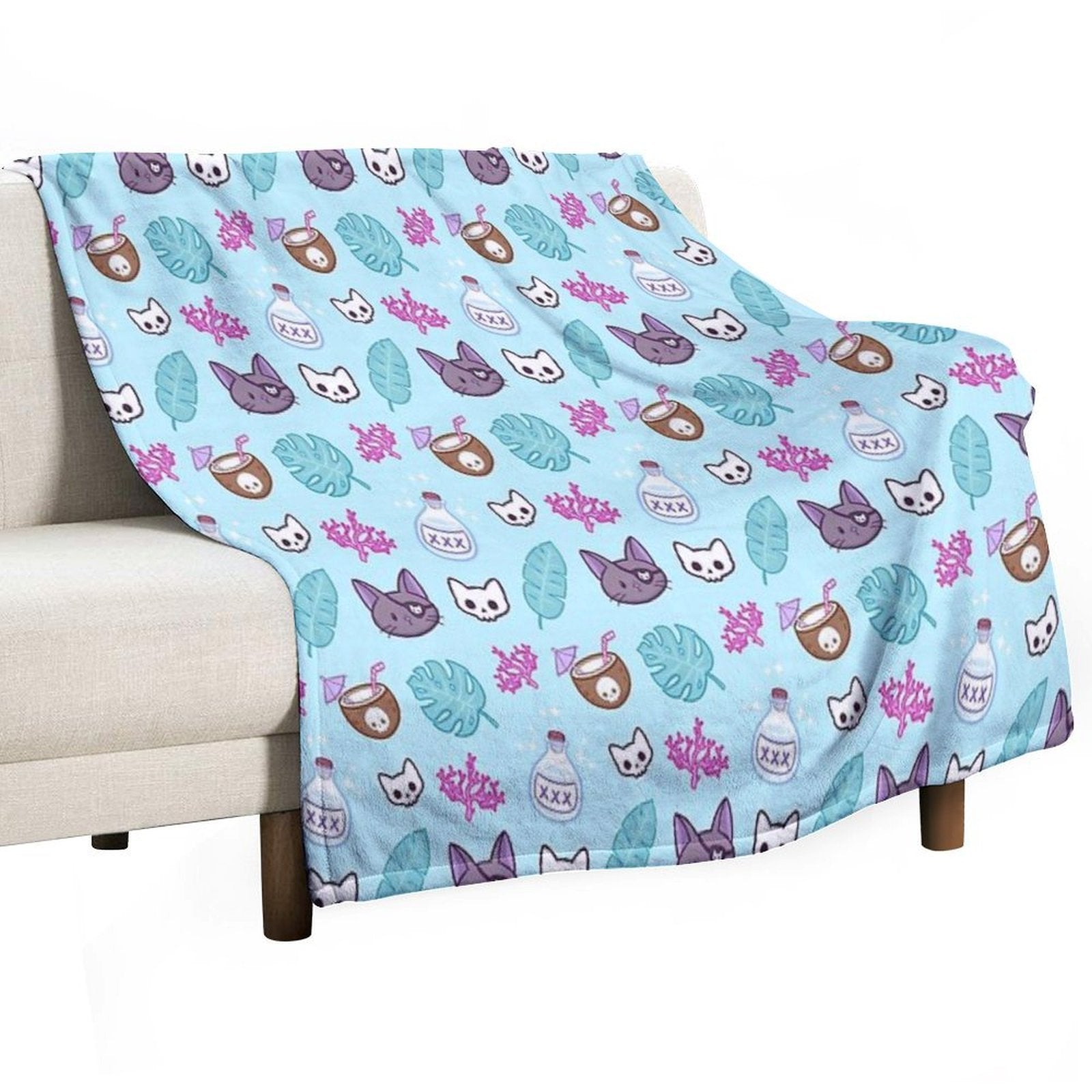 Pirate Cat  Turquoise  Nikury Comfort Throw Blanket