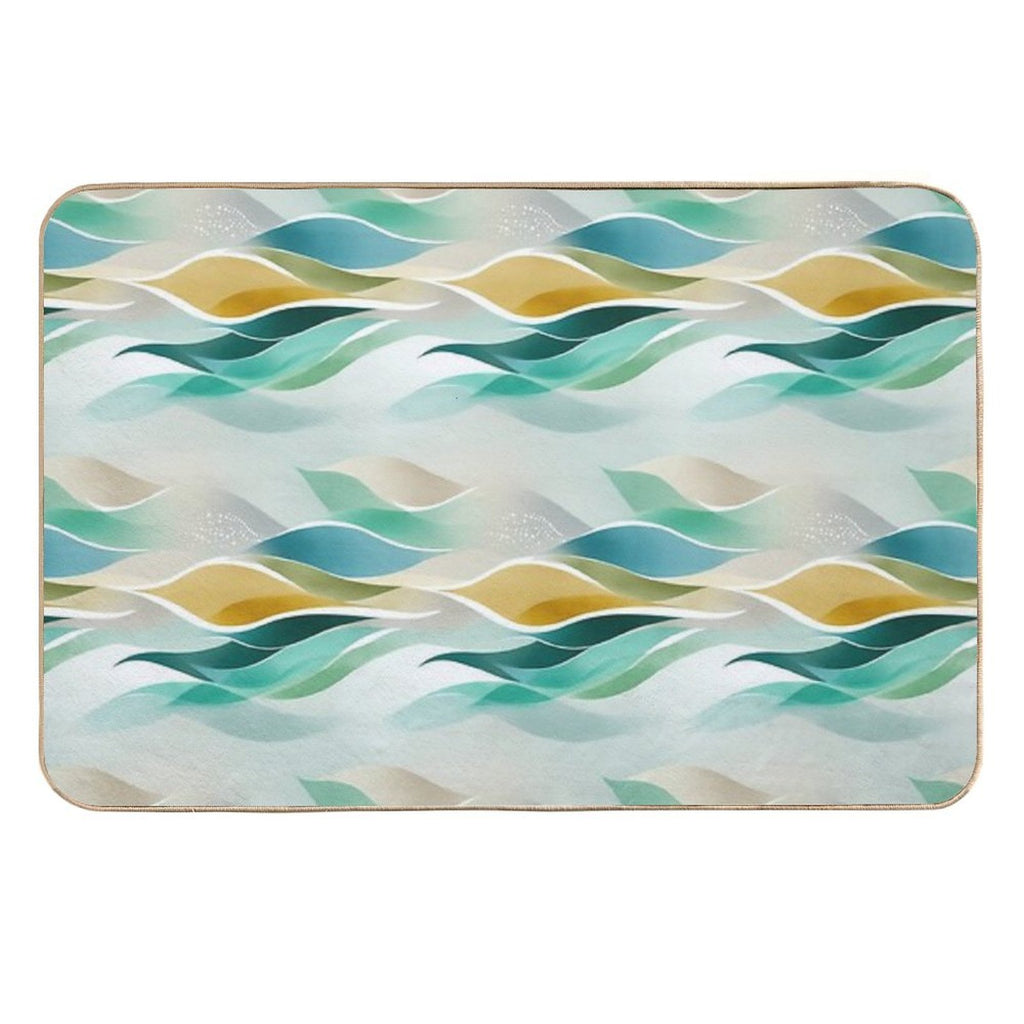 Ethereal Flowing Waves in Teal, Gold, And Cream  Non-Slip Bath Mat