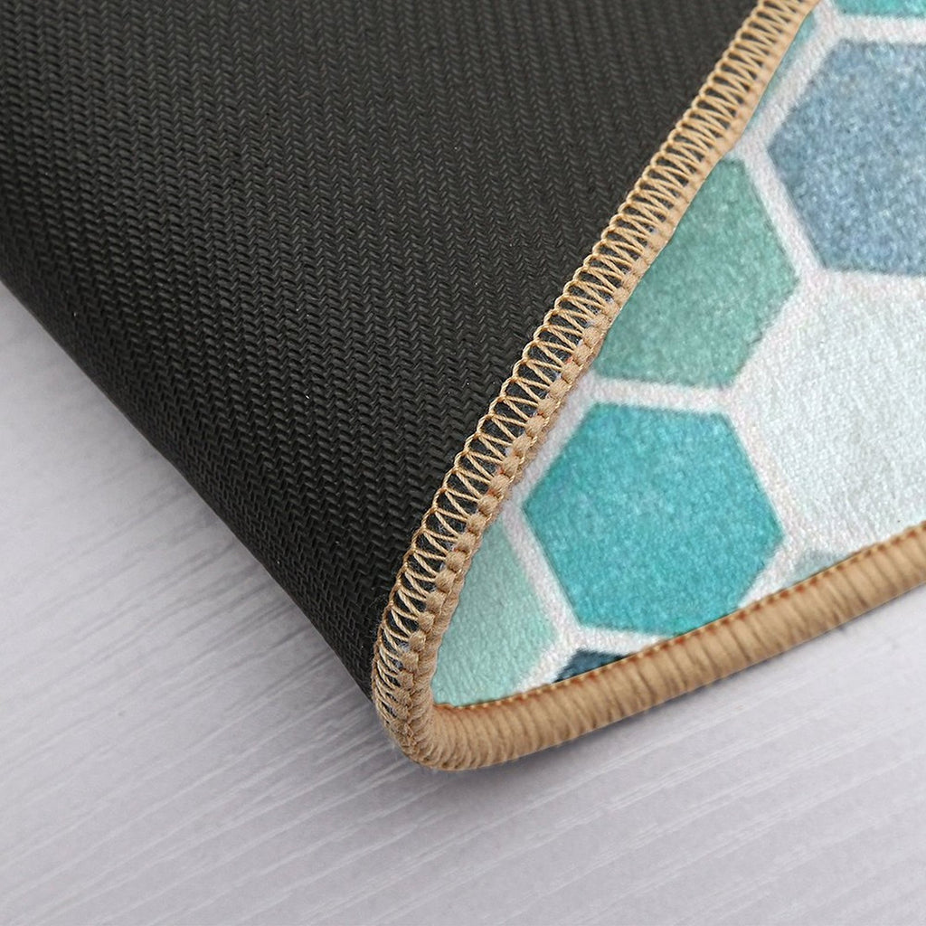 Blue Hue Hexagon Pattern  Fade-Resistant Bath Mat