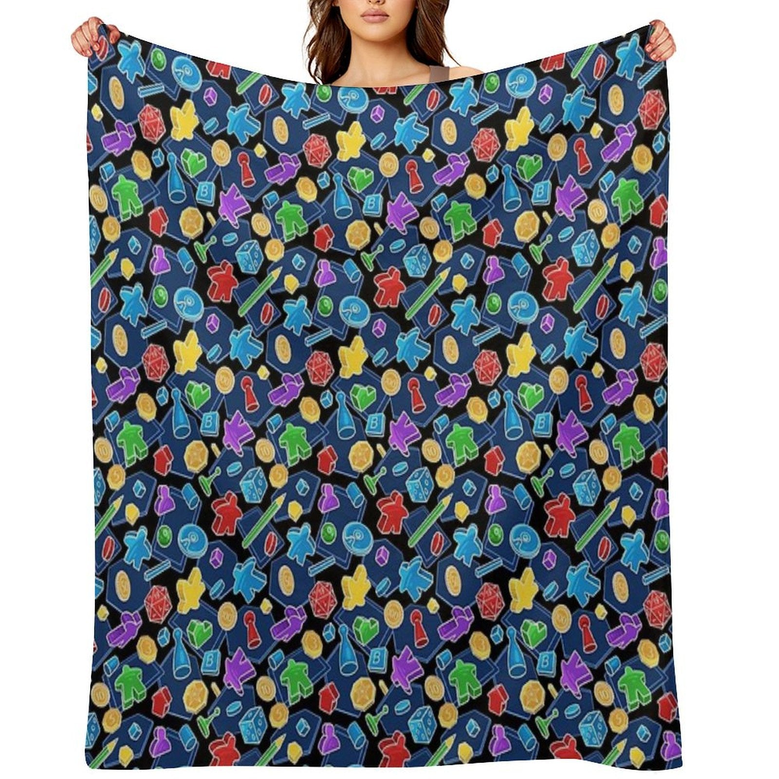 Tabletop Board Game Pieces Pattern Plush Throw Blanket