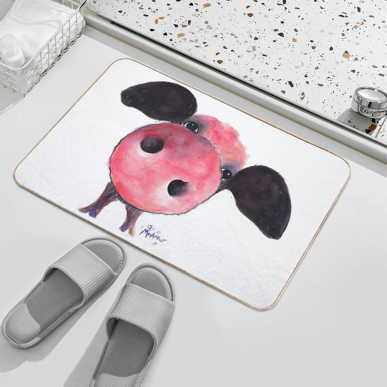 NOSEY PIG ' CLARENCE ' By Shirley MacArthur Durable Bath Mat