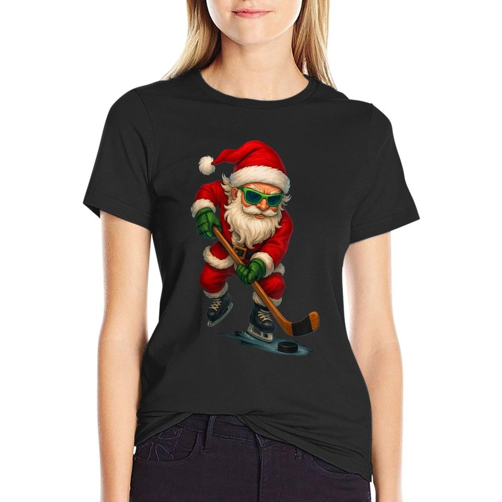 Santa Ice Hockey Player Christmas Xmas Boys Men Boys Funny  Relaxed-fit T-Shirt