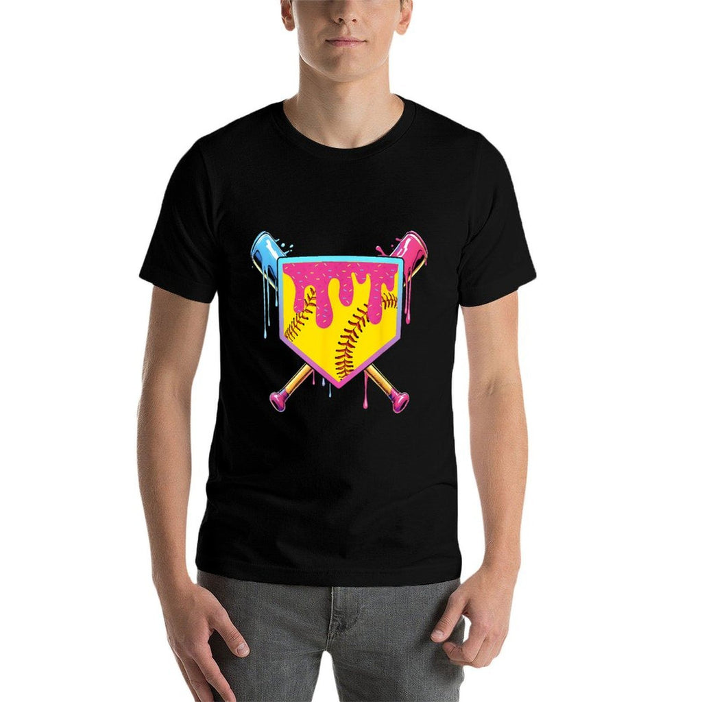 Softball Drip Girls Ice Cream Drip Home Plat Youth Game Day  Ribbed Collar T-Shirt