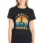 Funny Wheelchair Humor Retro Handicap Disability Roll Model  Soft T-Shirt