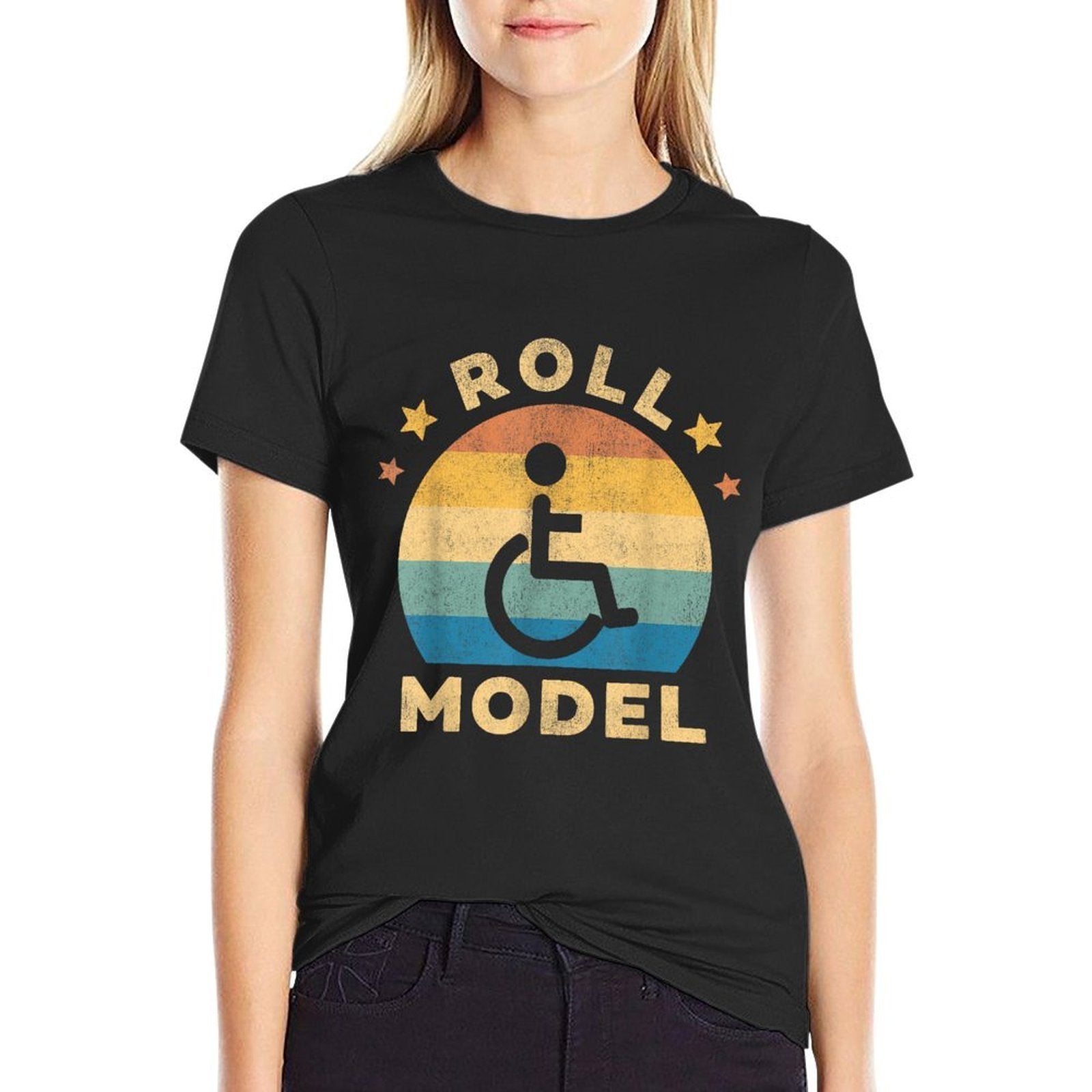 Funny Wheelchair Humor Retro Handicap Disability Roll Model  Soft T-Shirt