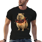 Capybara Christmas Lights  Rolled Sleeves T-Shirt