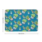 Cactus Succulent Potted Plant Pattern Teal Blue  Dirt-Trapping Bath Mat