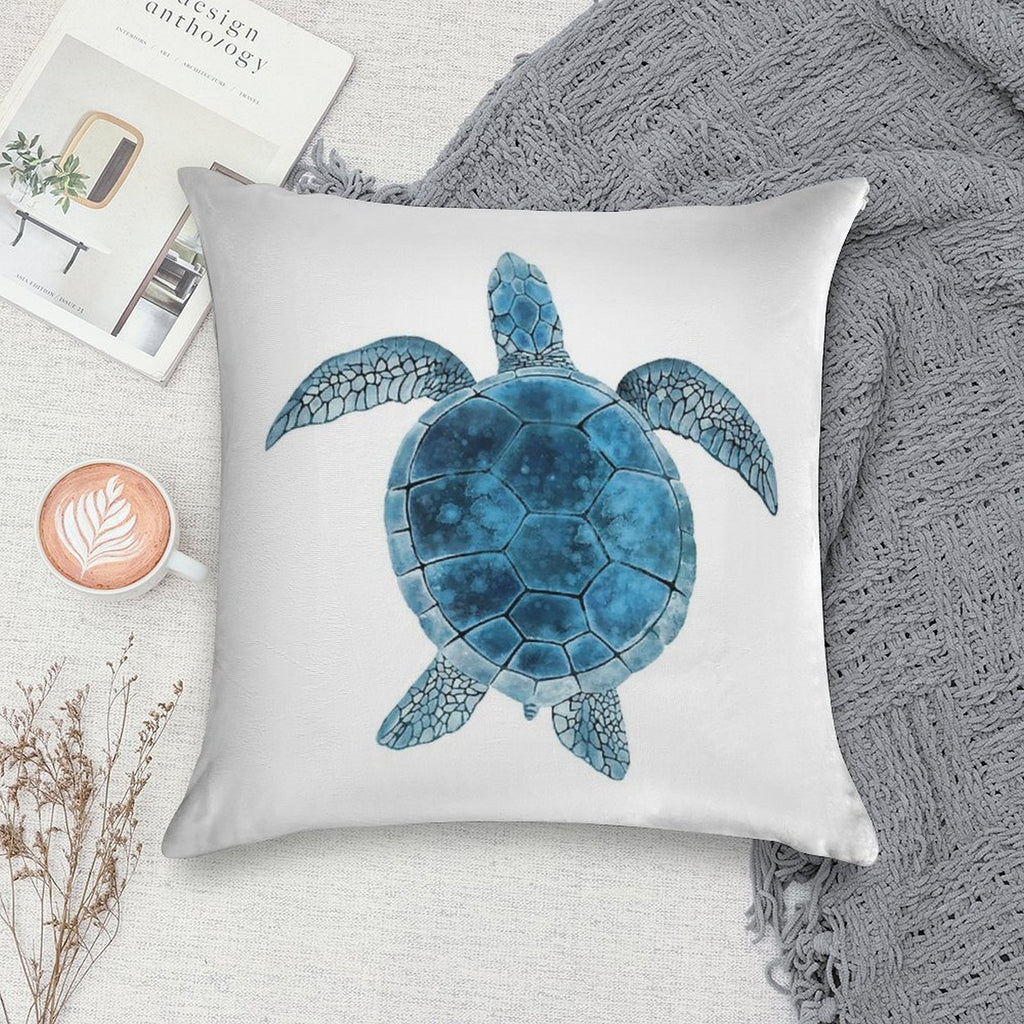 Watercolor Sea Turtle - Turquoise Blue Soft Luxury Feel Throw Pillow