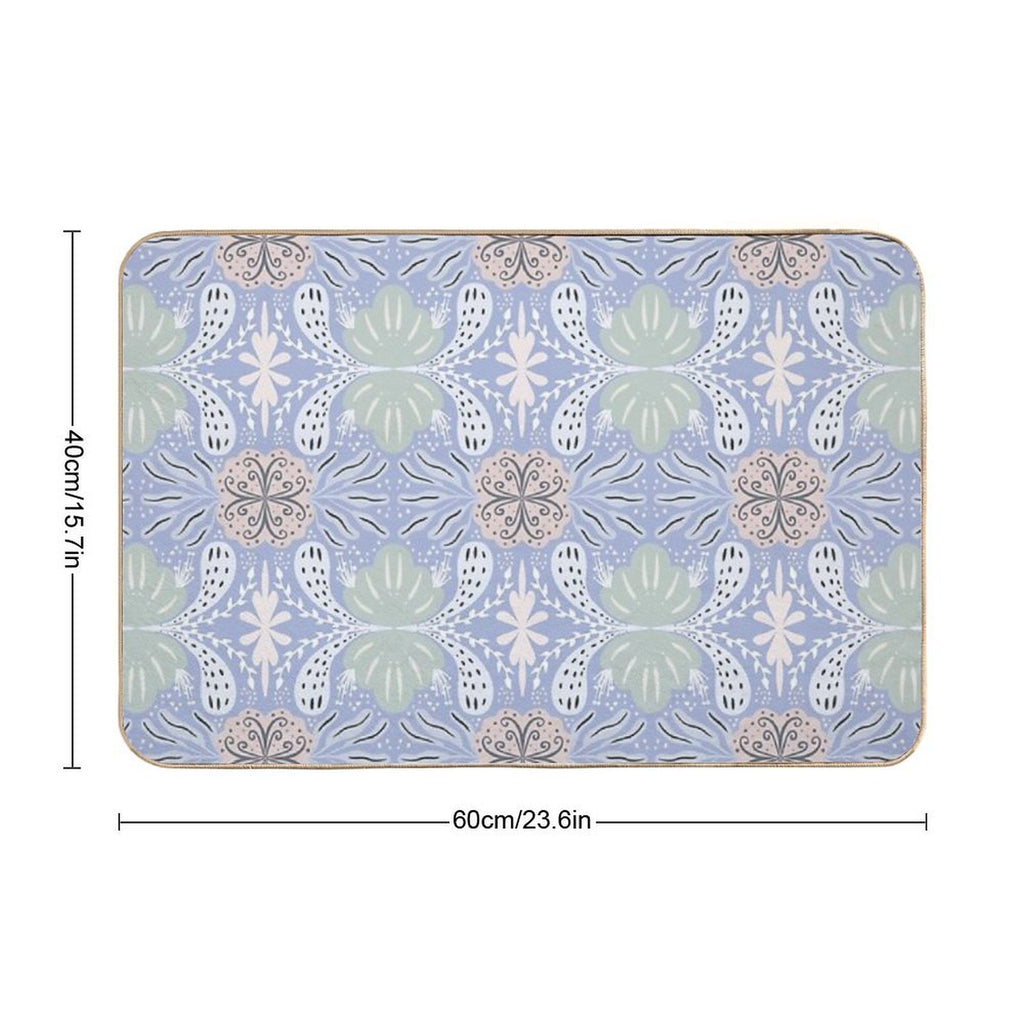 Abstract Floral Tiles Pattern Light Background  Easy To Clean Bath Mat