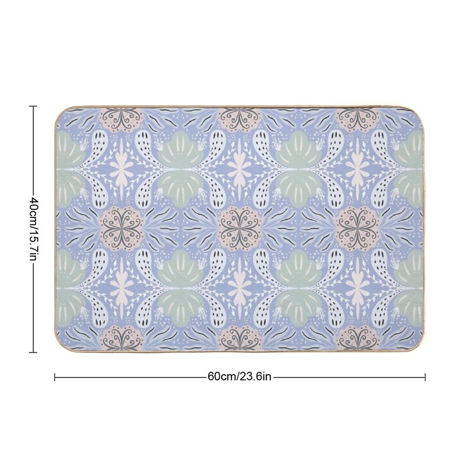 Abstract Floral Tiles Pattern Light Background  Easy To Clean Bath Mat