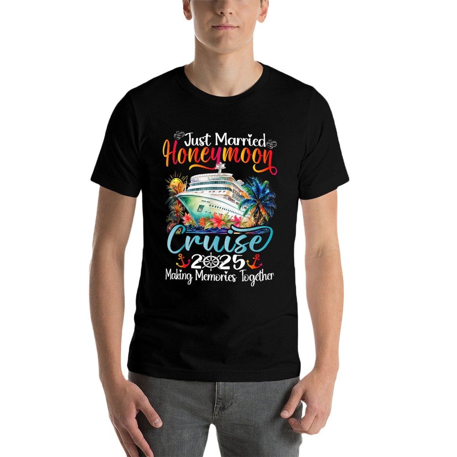 Honeymoon Cruise 2025 Just Married Matching Couples Vacation  Soft T-Shirt