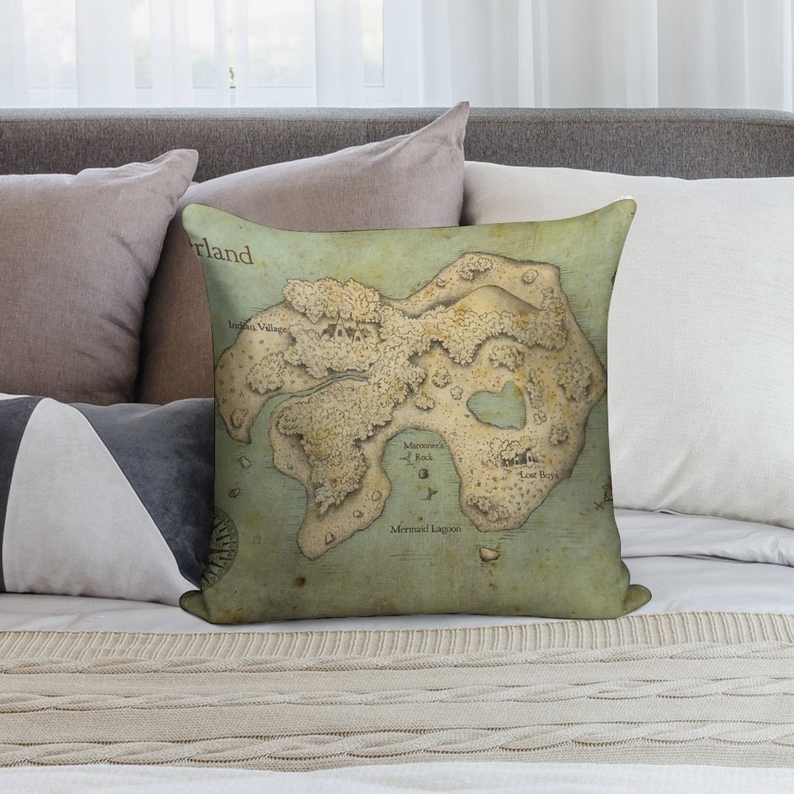Peter Pan Neverland Map Soft Warmth Comfort Throw Pillow