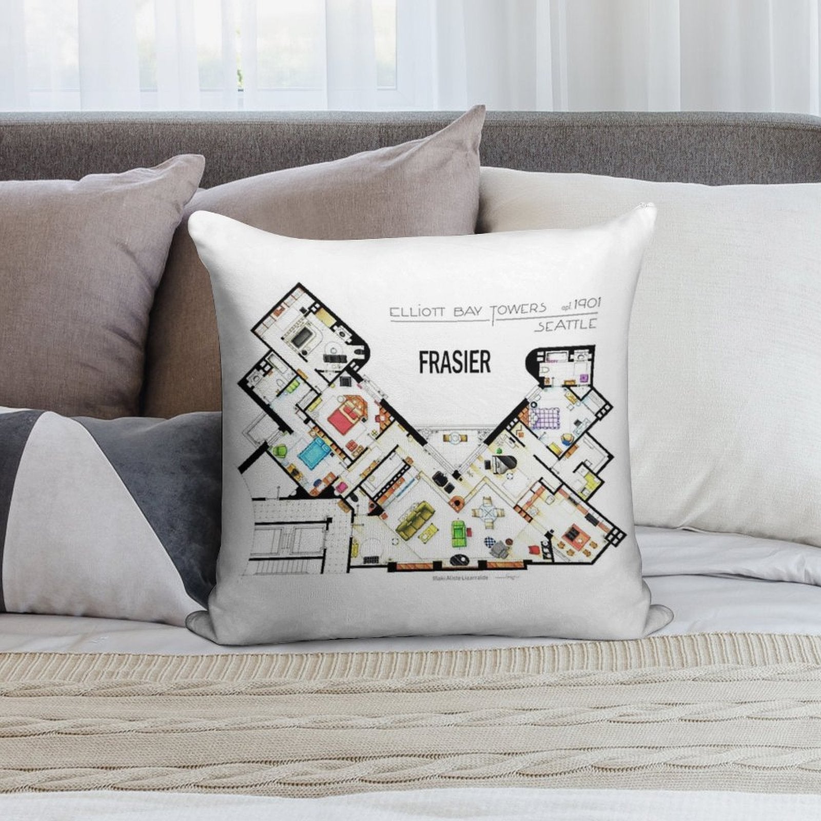 Frasier Apartment Floorplan Soft Ultra-Soft Texture Throw Pillow
