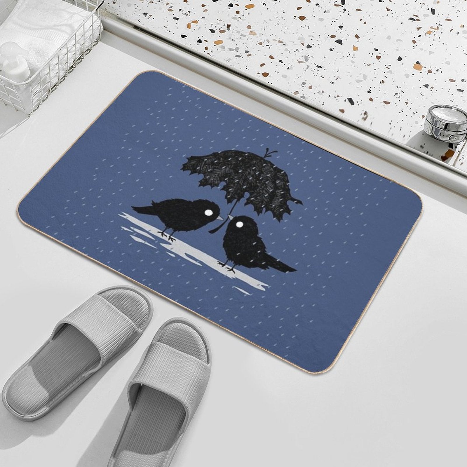 Birds in The Rain  Dirt-Trapping Bath Mat