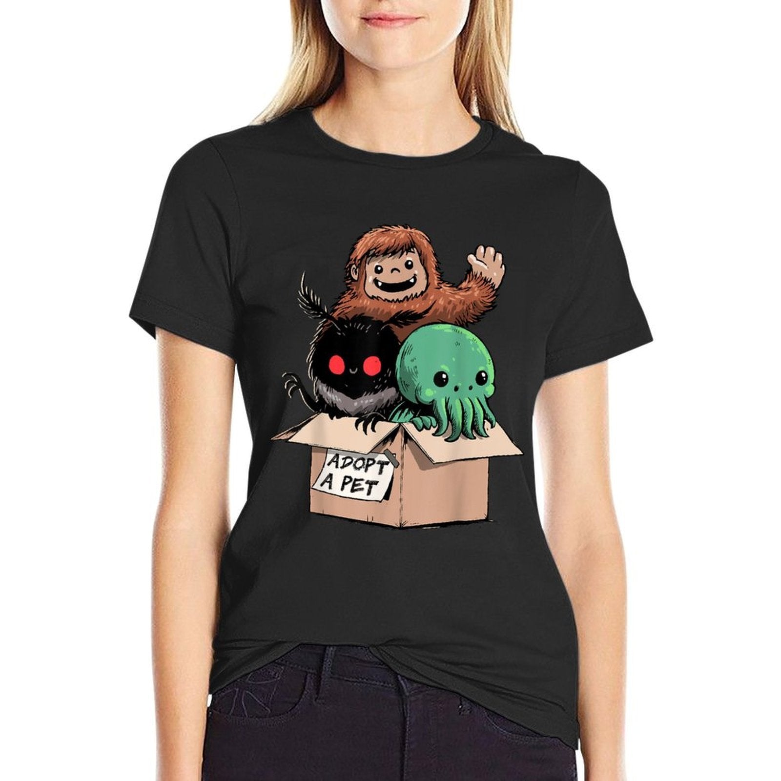 Adopt A Pet Creepy Monsters Bigfoot Mothman Cthulhu  Wrinkle-resistant T-Shirt