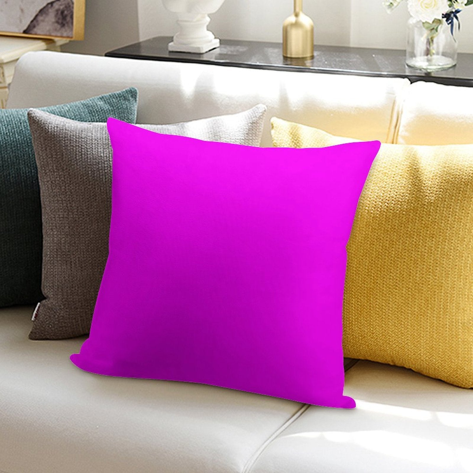 PLAIN SOLID MAGENTA FUCHSIA PINK-100 PINK AND CORAL  SHADES ON OZCUSHIONS ON ALL PRODUCTS Soft High-Density Material Throw Pillow