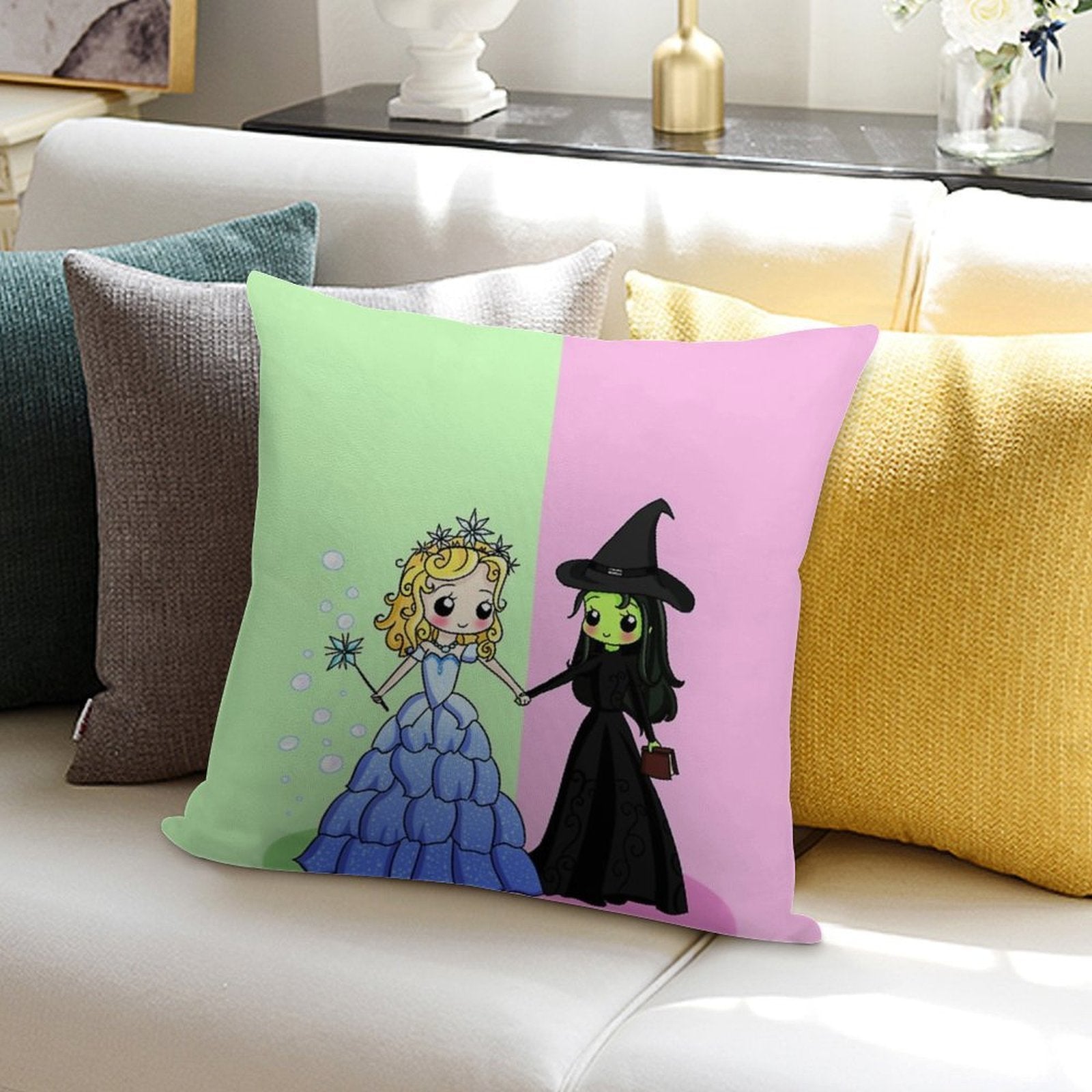 Elphaba & Glinda Soft Washable Throw Pillow