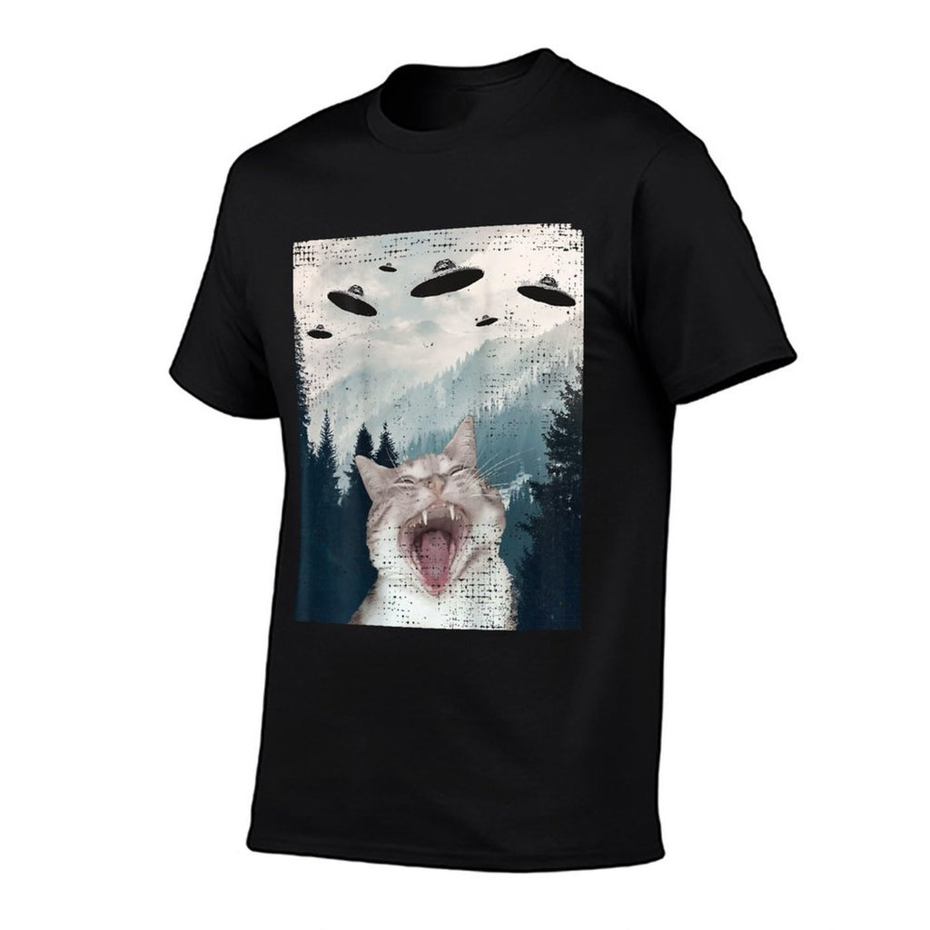 Cat UFO Meme - Funny Cat Selfie with UFOs for Men Women Comfortable T-Shirt