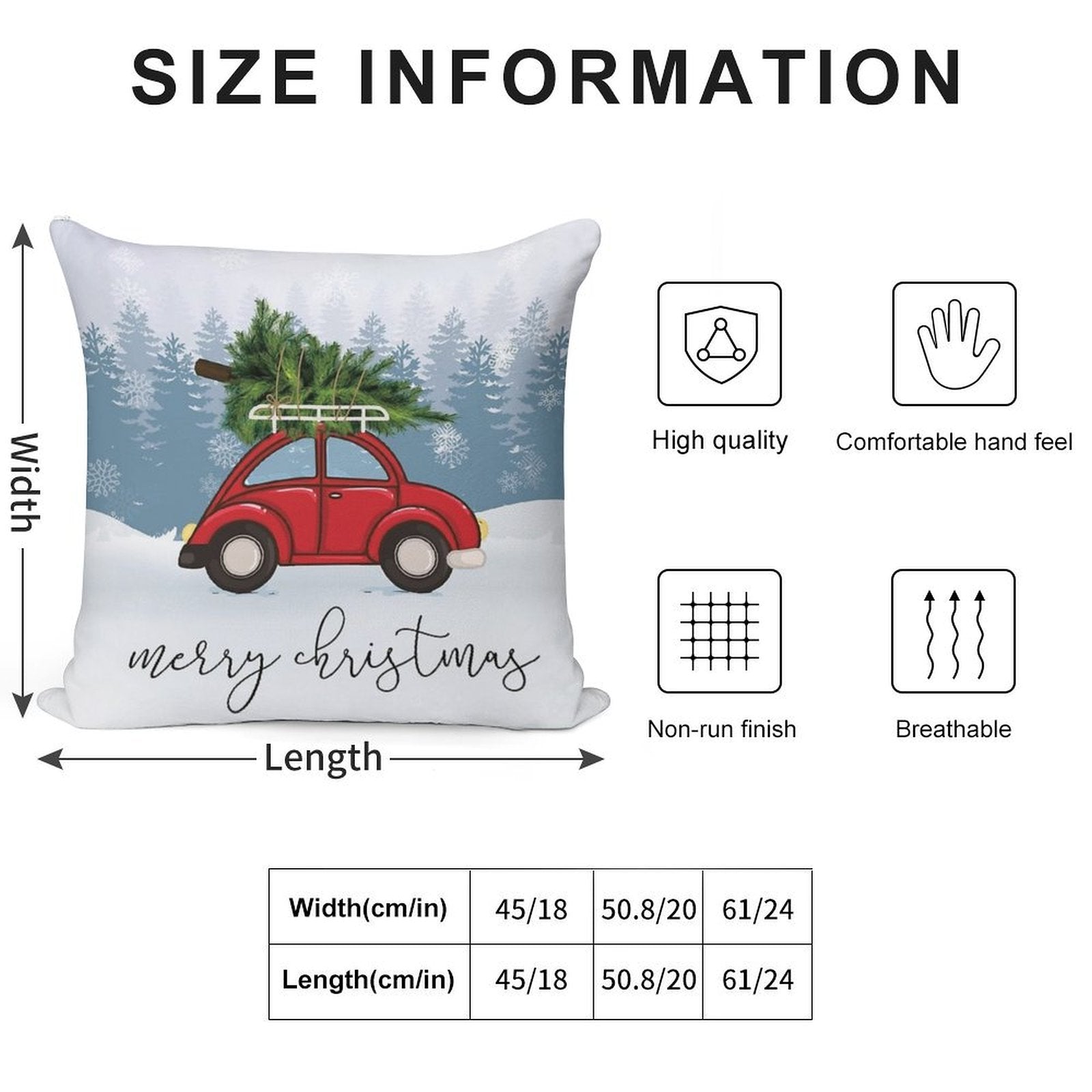 Red Car with Christmas Tree on Roof Soft Home Decor Throw Pillow